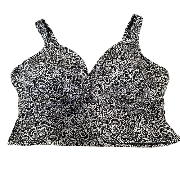 Lands’ End Plus Size Paisley Midkini Swim Top 20W + Black Swim Bottoms - Picture 2 of 5